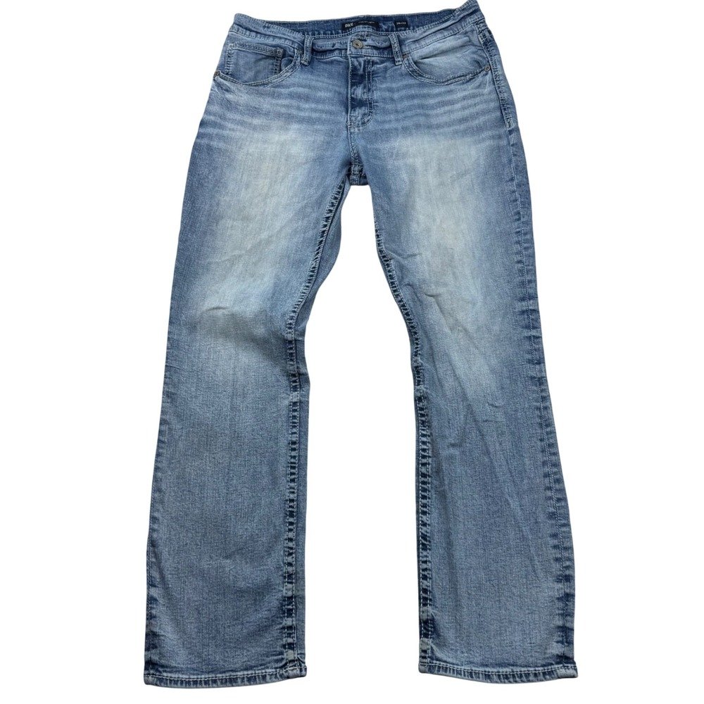 BKE Jake Straight Leg Jeans Mens 36x32 Light Wash Distressed Denim Blue